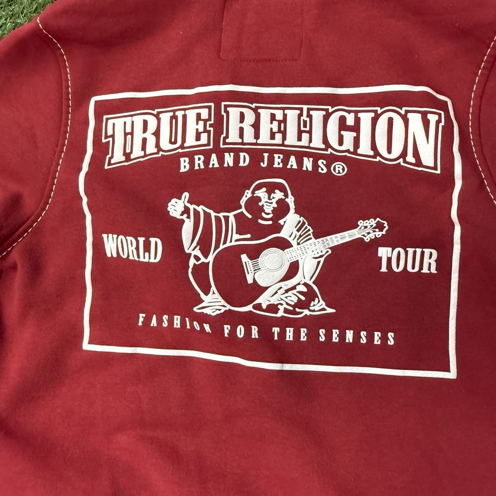True Religion Womens Red Tracksuit Set Big T Stitch Zip Hoodie Joggers Medium M - Picture 4 of 7